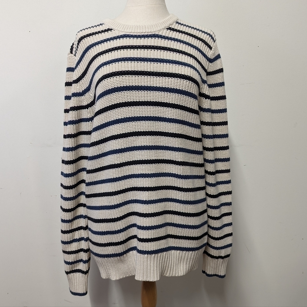 AMERICAN Eagle Chunky Preppy Sweater with black and navy stripes L Unisex